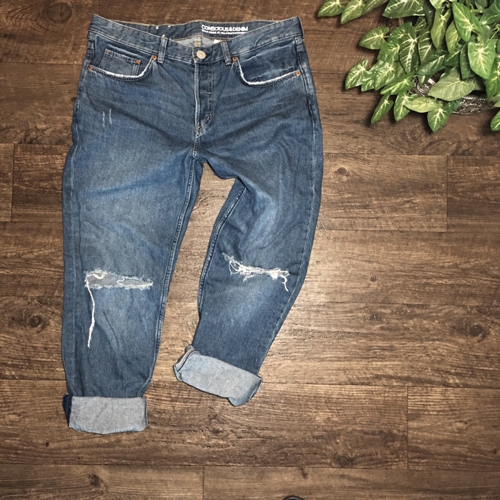 H&M Blue Distressed Boyfriend Jeans